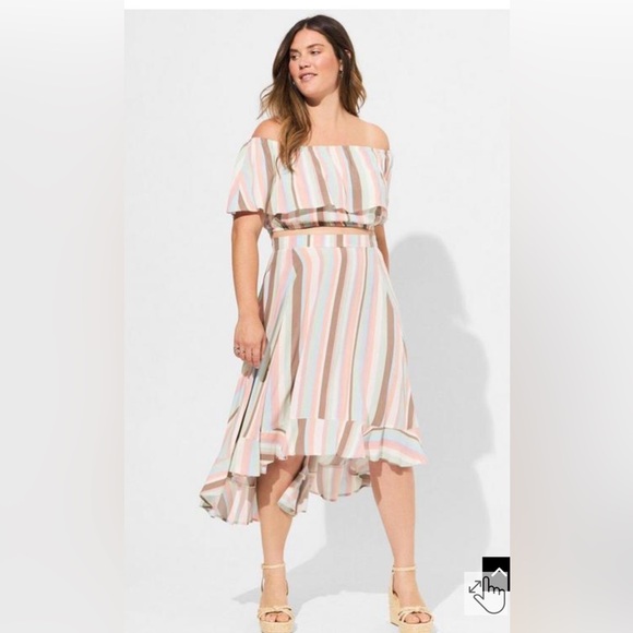 Torrid sz 4 Midi Challis Off Shoulder Hi-Low Skirt Set NWT - Picture 1 of 12